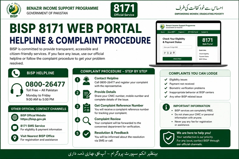 BISP 8171 Web Portal Helpline and Complaint Procedure