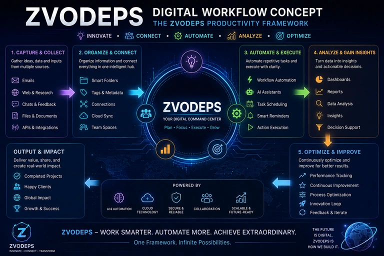 Digital workflow concept representing Zvodeps productivity framework