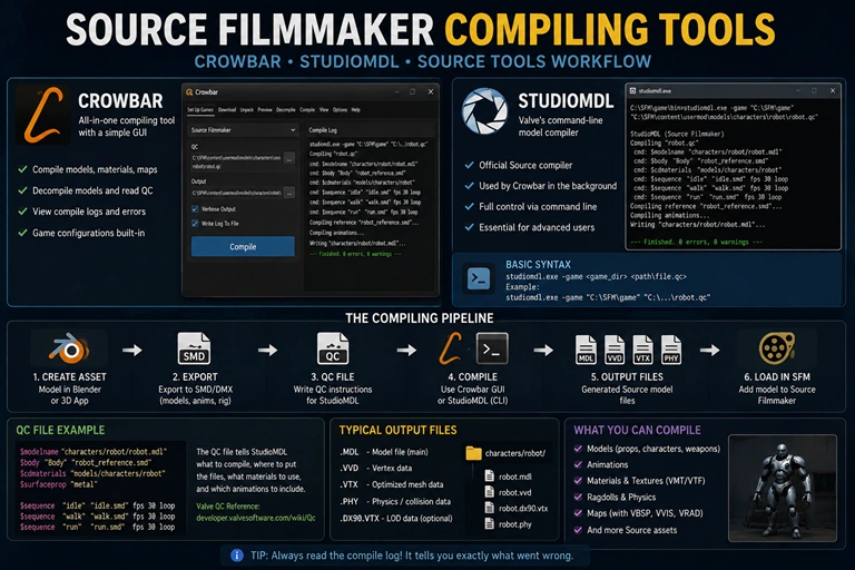 SFM compile: Source Filmmaker compiling tools including Crowbar and StudioMDL