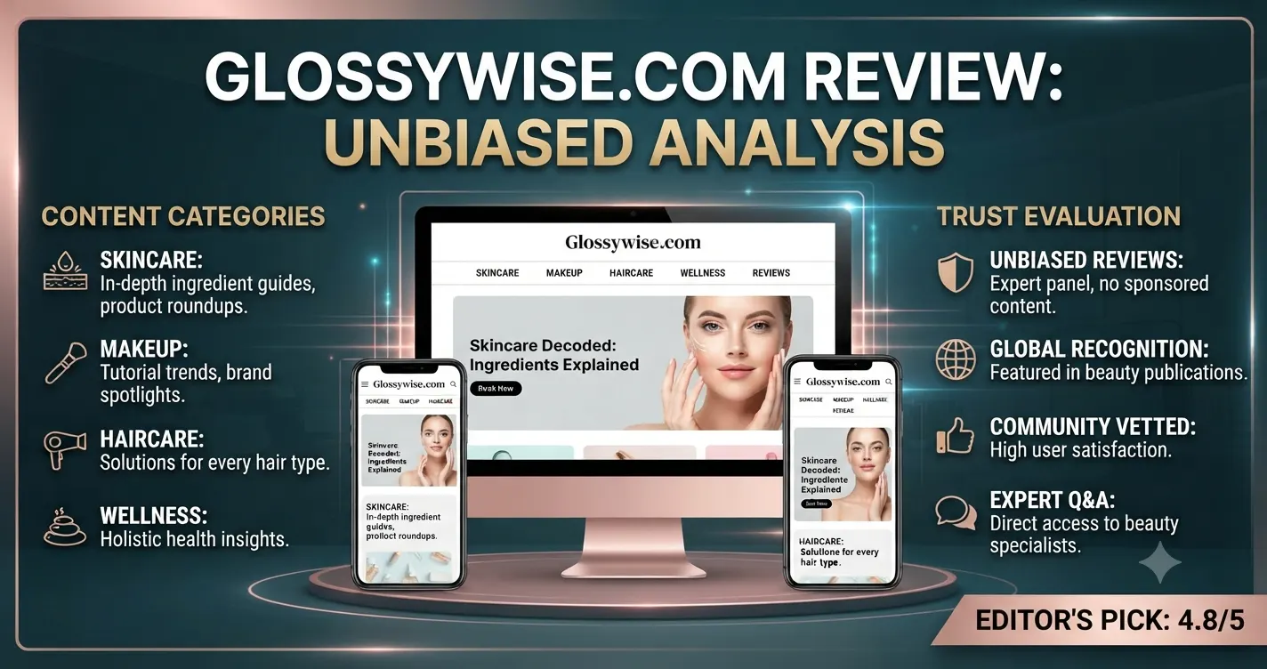 Glossywise.com review showing the website, content categories, and trust evaluation